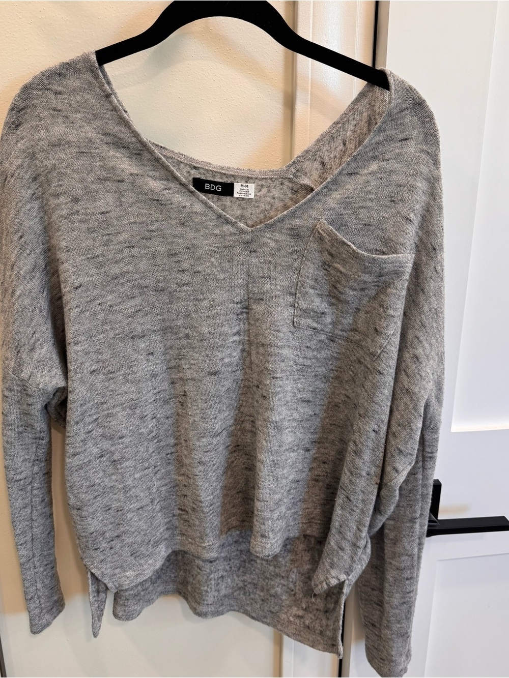 BDG Light Heather Gray V-Neck Pocket Sweater